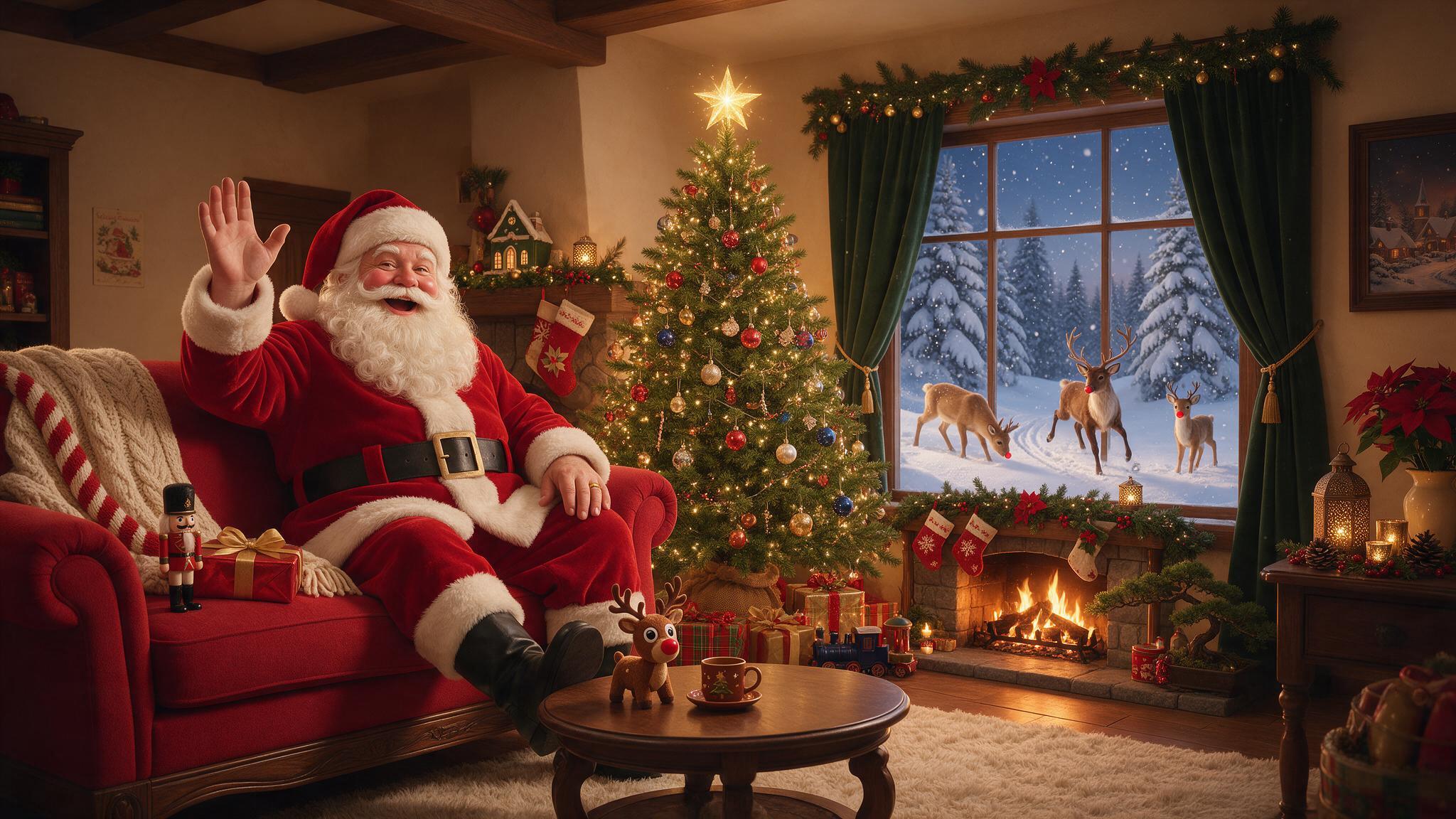 Snowy village where Santa records his message